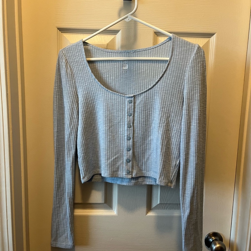 Me to We Light Blue Button Down Ribbed Top